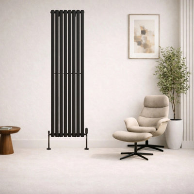  - Planet Radiators Oval Panel Single 1600 X 480mm Cast Iron Style Radiator Black