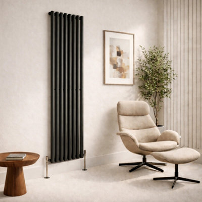  - Planet Radiators Oval Panel Single 1600 X 480mm Cast Iron Style Radiator Anthracite
