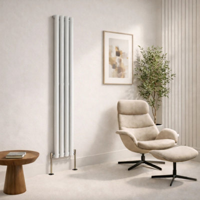  - Planet Radiators Oval Panel Double 1600 X 240mm Cast Iron Style Radiator White