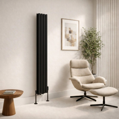  - Planet Radiators Oval Panel Double 1600 X 240mm Cast Iron Style Radiator Black
