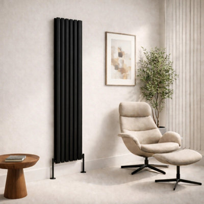  - Planet Radiators Oval Panel Double 1600 X 360mm Cast Iron Style Radiator Black