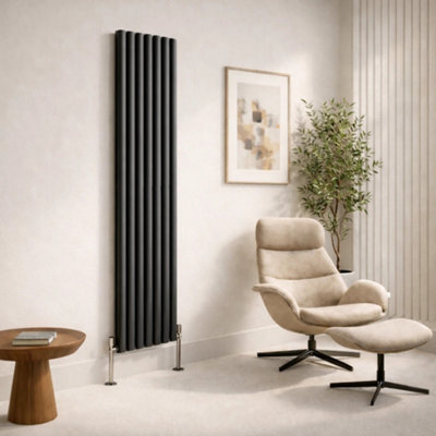  - Planet Radiators Oval Panel Double 1600 X 360mm Cast Iron Style Radiator Anthracite