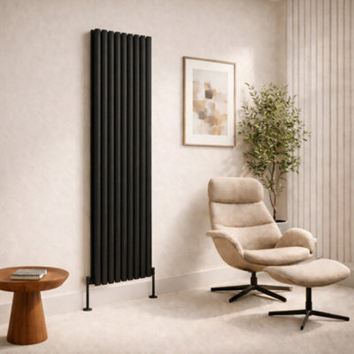  - Planet Radiators Oval Panel Double 1600 X 480mm Cast Iron Style Radiator Black