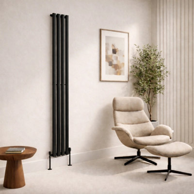  - Planet Radiators Oval Panel Single 1800 X 240mm Cast Iron Style Radiator Black