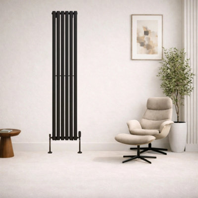  - Planet Radiators Oval Panel Single 1800 X 360mm Cast Iron Style Radiator Black