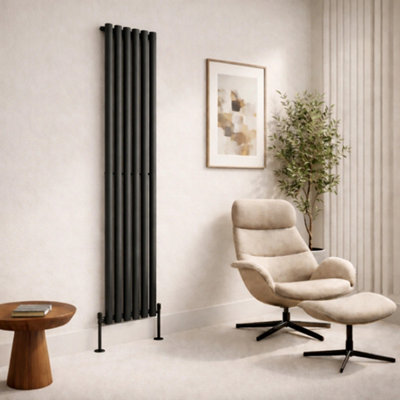  - Planet Radiators Oval Panel Single 1800 X 360mm Cast Iron Style Radiator Anthracite