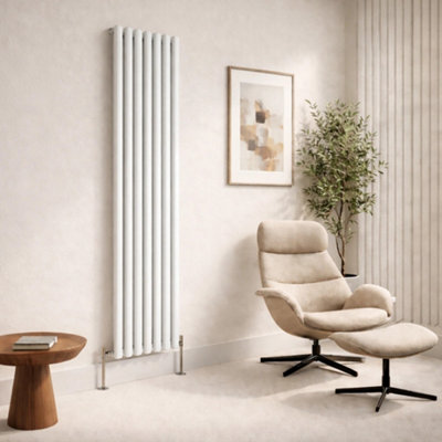  - Planet Radiators Oval Panel Single 1800 X 480mm Cast Iron Style Radiator White