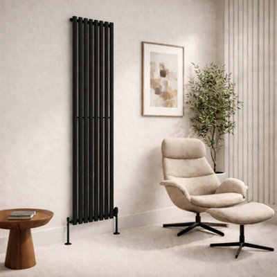  - Planet Radiators Oval Panel Single 1800 X 480mm Cast Iron Style Radiator Black