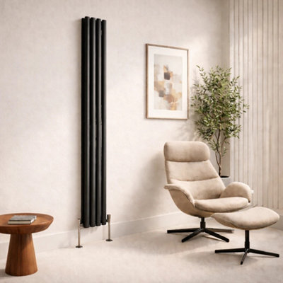  - Planet Radiators Oval Panel Double 1800 X 240mm Cast Iron Style Radiator Anthracite
