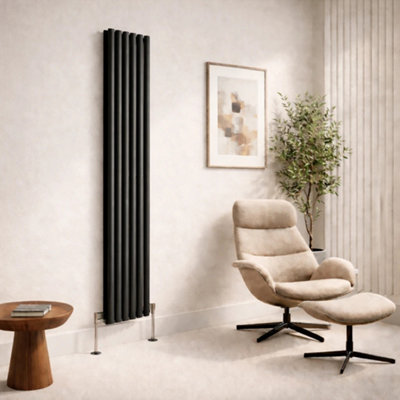  - Planet Radiators Oval Panel Double 1800 X 360mm Cast Iron Style Radiator Anthracite