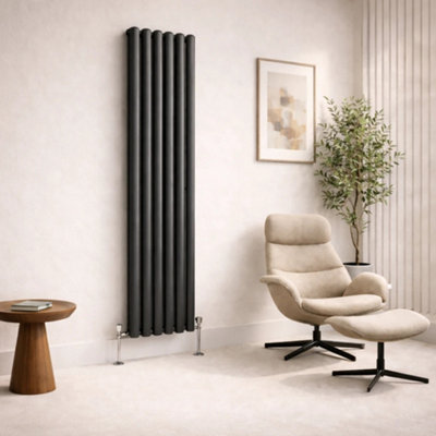  - Planet Radiators Oval Panel Double 1800 X 480mm Cast Iron Style Radiator Anthracite