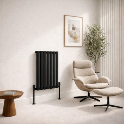  - Planet Radiators Oval Panel Single 400 X 480mm Cast Iron Style Radiator Black