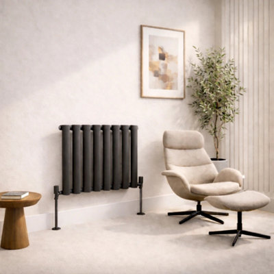  - Planet Radiators Oval Panel Single 400 X 480mm Cast Iron Style Radiator Anthracite