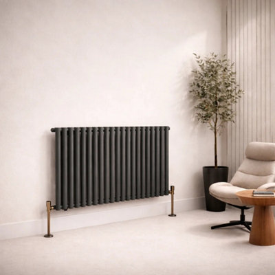  - Planet Radiators Oval Panel Single 400 X 1020mm Cast Iron Style Radiator Anthracite