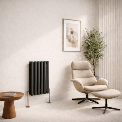  - Planet Radiators Oval Panel Double 400 X 480mm Cast Iron Style Radiator Anthracite