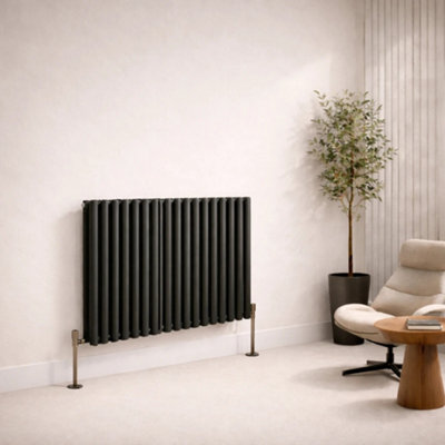  - Planet Radiators Oval Double Panel 400 X 1020mm Cast Iron Style Radiator Anthracite