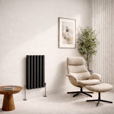  - Planet Radiators Oval Panel Double 600 X 480mm Cast Iron Style Radiator Anthracite