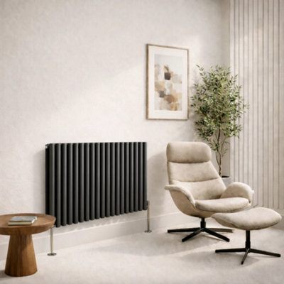  - Planet Radiators Oval Panel Double 600 X 1020mm Cast Iron Style Radiator Anthracite