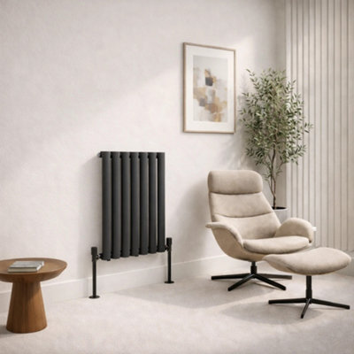  - Planet Radiators Oval Panel Single 600 X 480mm Cast Iron Style Radiator Anthracite