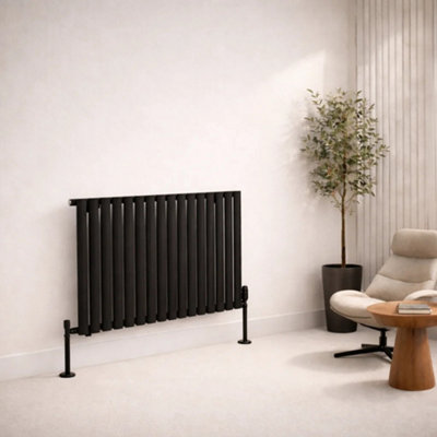  - Planet Radiators Oval Panel Single 600 X 1020mm Cast Iron Style Radiator Black