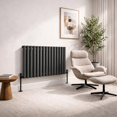  - Planet Radiators Oval Panel Single 600 X 1020mm Cast Iron Style Radiator Anthracite