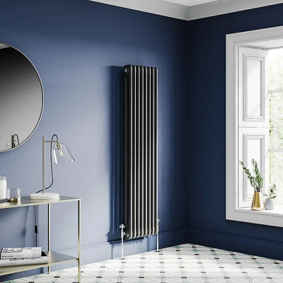  - Planet Radiators Two Column 1500 X 380mm Cast Iron Style Radiator Black