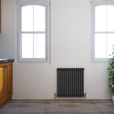  - Planet Radiators Two Column 600 X 605mm Cast Iron Style Radiator Black