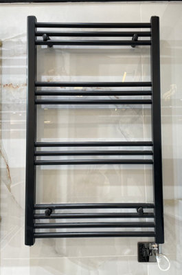 B&Q Black Lyon Electric Towel Rail Radiator 1600 X 600Mm, Large