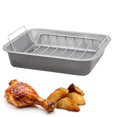 HEATON WHOLESALE 36Cm Deep Curved Non-Stick Stainless Steel Roasting Rack & Tin Set from B&Q