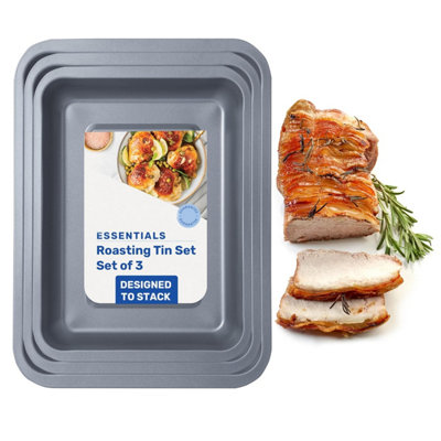 HEATON WHOLESALE Multi Pack 6 Piece (35Cm X 31Cm & 28Cm) Non-Stick Space Saving Roasting Tin Tray Set from B&Q