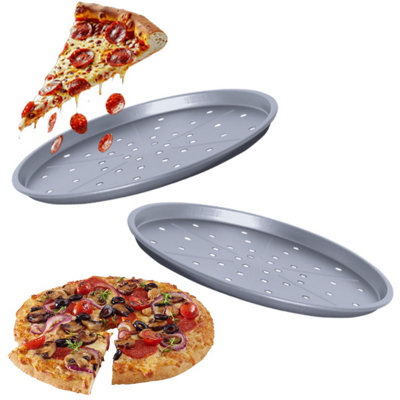 HEATON WHOLESALE 3 X Round 33Cm Non-Stick Easy Release Large Pizza Oven Baking Tray from B&Q