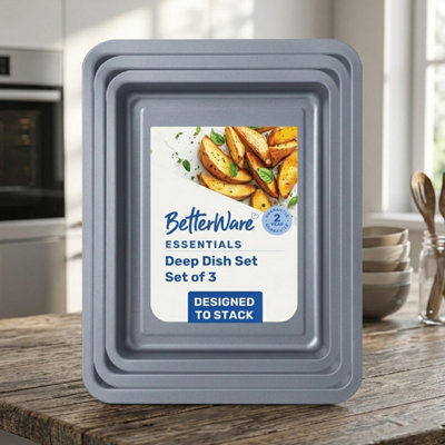 HEATON WHOLESALE Set Of 6 (2 X 352 X 31 & 2 X 28Cm) Essentials 0.29 Deep Stackable Oven Baking Tray Set from B&Q