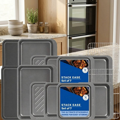 HEATON WHOLESALE Ultimate 7 Piece Non-Stick Premium Bakeware Set Dishwasher Safe With Rack