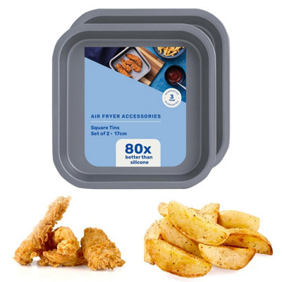 HEATON WHOLESALE 6 X Mini Square Air Fryer Tins 17Cm Non-Stick Carbon Steel Bake Ware Ideal For Roasting & Baking from B&Q