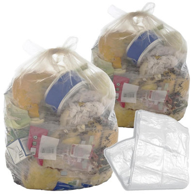 HEATON WHOLESALE 1000 Clear (18X29X39") Transparent Rubbish Waste Transparent 90L Refuse Sacks from B&Q