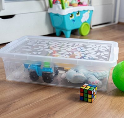 B2C Underbed Storage Box Low Container With Secure Lid Clips 26L Plastic Organizer Clear from B&Q