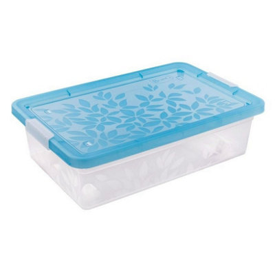 B2C Underbed Storage Box Low Container With Secure Lid Clips 26L Plastic Organizer Blue from B&Q