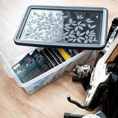 B2C Underbed Storage Box Low Container With Secure Lid Clips 26L Plastic Organizer Black from B&Q