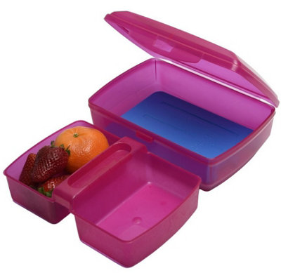 B2C Plastic Lunch Box Kids Cooling Block 1.3L Boys Girls School Trip Cute Graphic Back To School - Pink + Cooling