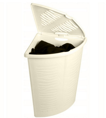 B2C Corner Laundry Basket Lid 45L Linen Wash Storage Hamper Dirty Clothes Bin Beige from B&Q