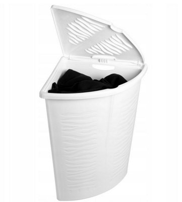 B2C Corner Laundry Basket Lid 45L Linen Wash Storage Hamper Dirty Clothes Bin White from B&Q