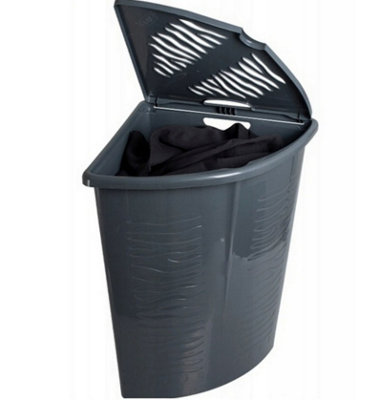 B2C Corner Laundry Basket Lid 45L Linen Wash Storage Hamper Dirty Clothes Bin Anthracite from B&Q