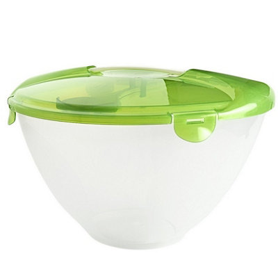 B2C Salad Storage Bowl Set Round Plastic Serving Bowl Cooking Cutlery Picnic Dish Green