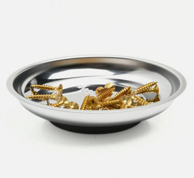 B&Q -  150mm Magnetic Stainless Steel Tray Strong Magnetic Dish With Non-Slip Rubber