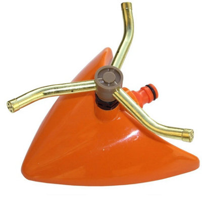 B2C Rotating Lawn Sprinkler Brass Arms 85Msq Leaf Shaper Quick Connector Garden Orange from B&Q