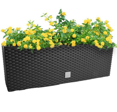 B2C Rectangle Hanging Flowerpot Planter Fence Pot Basket Rattan Look Plastic Hooks L580mm X W180mm Anthracite from B&Q