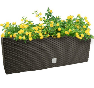 B2C Rectangle Hanging Flowerpot Planter Fence Pot Basket Rattan Look Plastic Hooks L580mm X W180mm Umber from B&Q