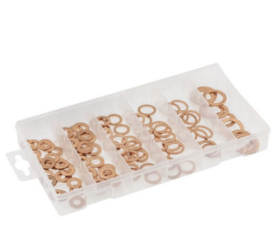 B2C Copper Washer Set 110Pcs Assortment Gasket Seal Set 6 Sizes In Storage Box from B&Q