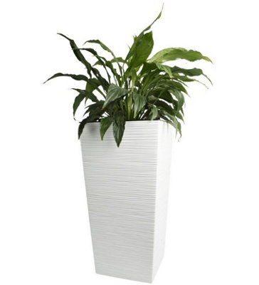 B2C Tall Planter Pot Flowerpot Square Indoor Outdoor Removable Insert Texture Modern W29.5Cm X H55Cm  White from B&Q