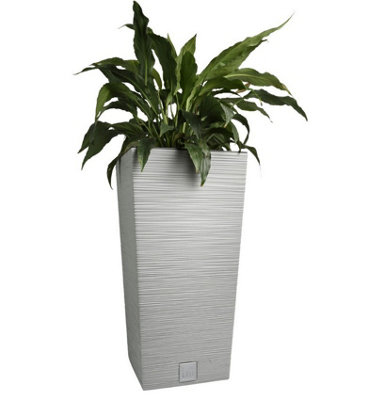 B2C Tall Planter Pot Flowerpot Square Indoor Outdoor Removable Insert Texture Modern W29.5Cm X H55Cm Concrete from B&Q